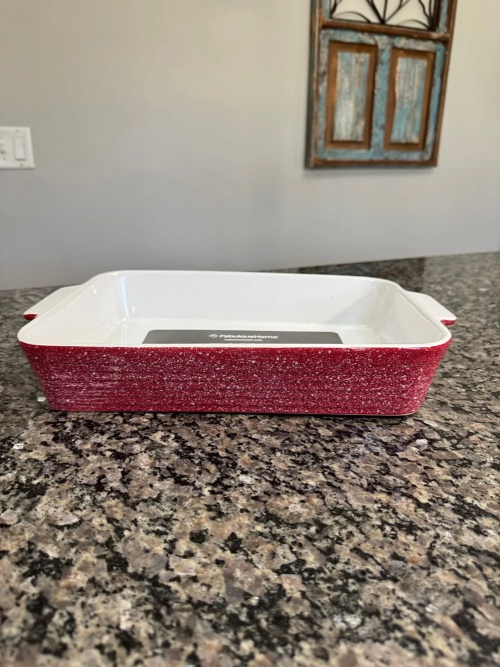 Fabulous Home Red & White Rectangular Baking Dish 15 by 9.5 NEW